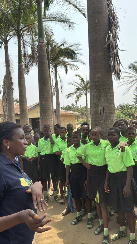 Uchenna Onwuamaegbu-Ugwu speaking to the students at Onono Village.